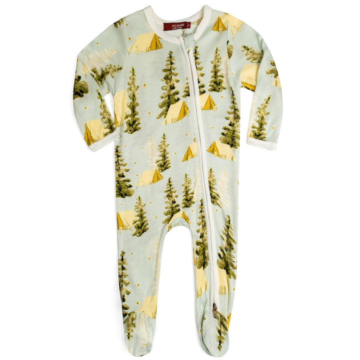 CAMPING BAMBOO ZIPPER FOOTED ROMPER - Kingfisher Road - Online Boutique