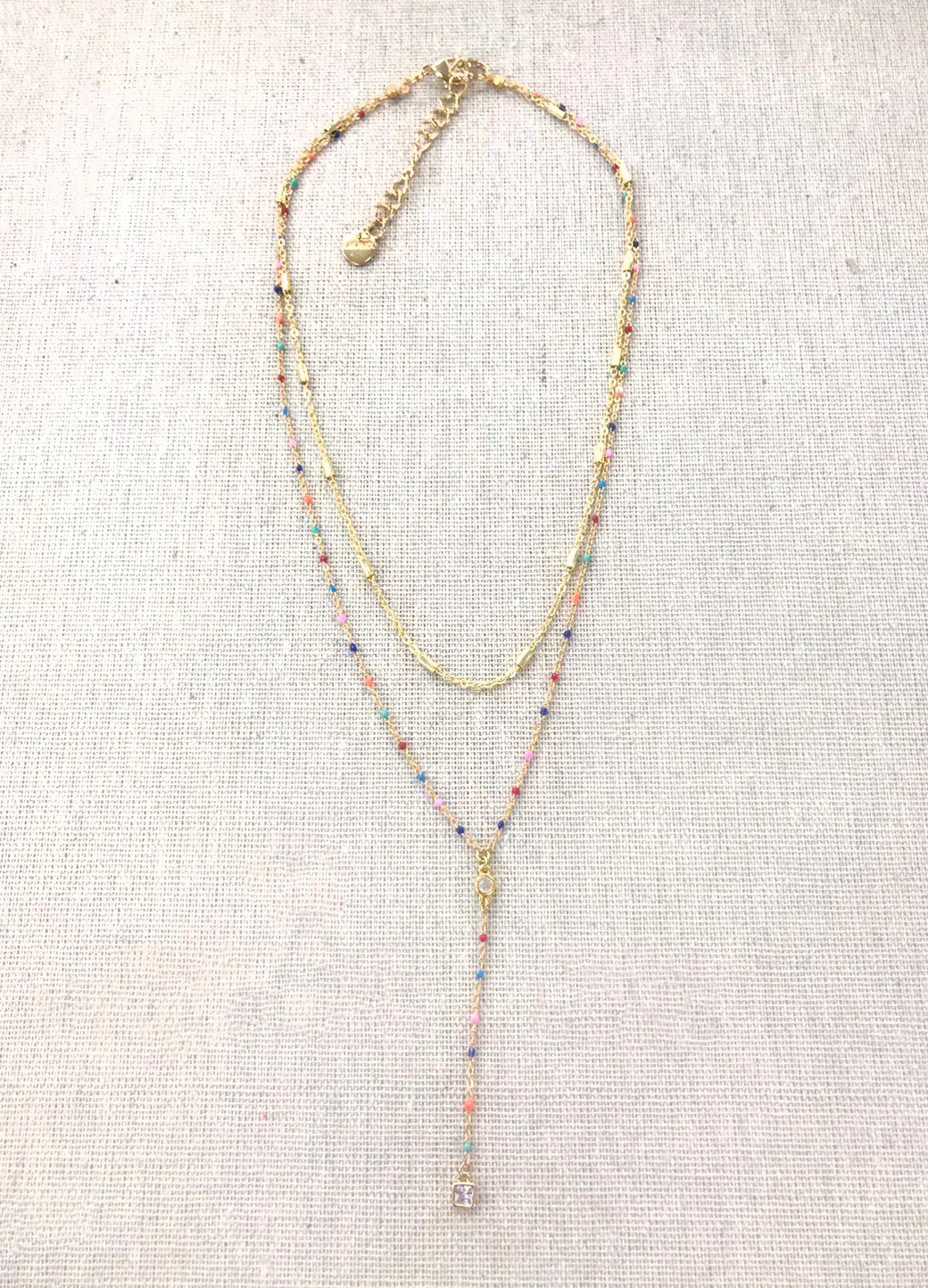 MIXED SQUARE CRYSTAL DOUBLE LAYER LARIAT - Kingfisher Road - Online Boutique