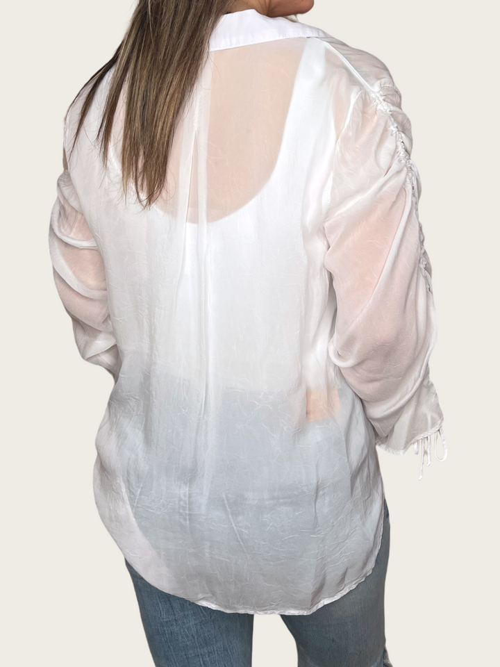 CINCHED SLEEVE BUTTON UP - OPTIC WHITE