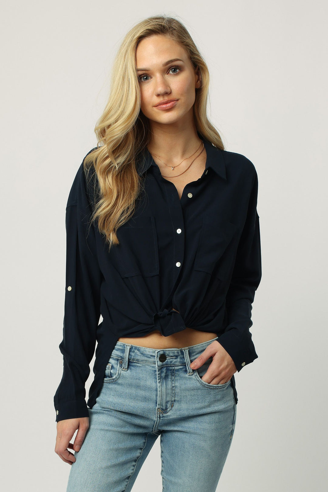 NIGHT SKY ARIANNA TIED BUTTON FRONT SHIRT - Kingfisher Road - Online Boutique