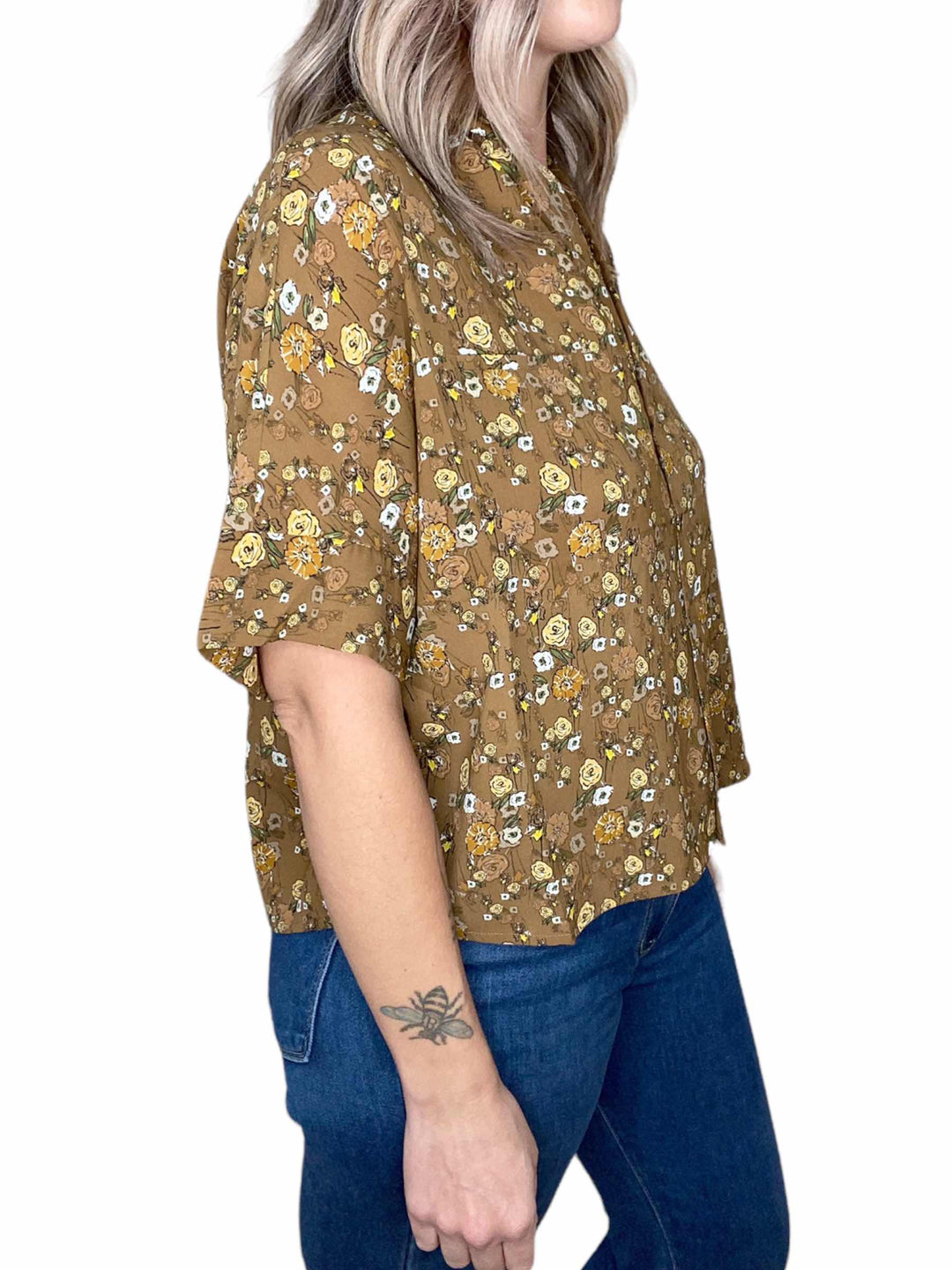 V-NECK POLO FLOWY TOP - CAMEL - Kingfisher Road - Online Boutique