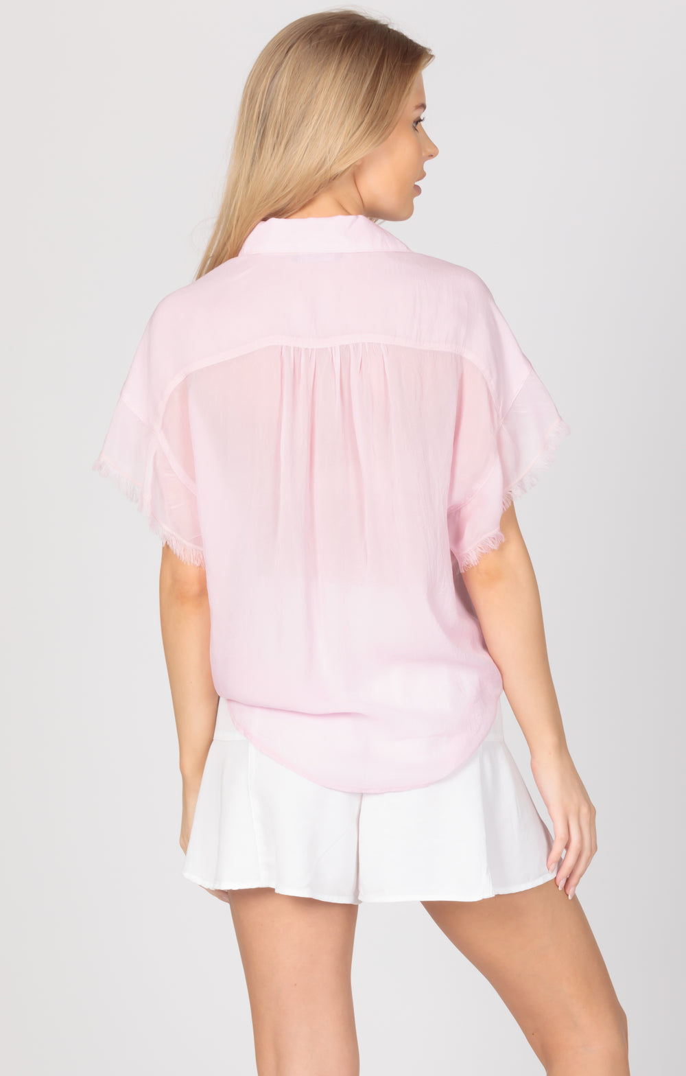 PINK LEMONADE SHORT SLEEVE RUFFLE BUTTON UP - Kingfisher Road - Online Boutique