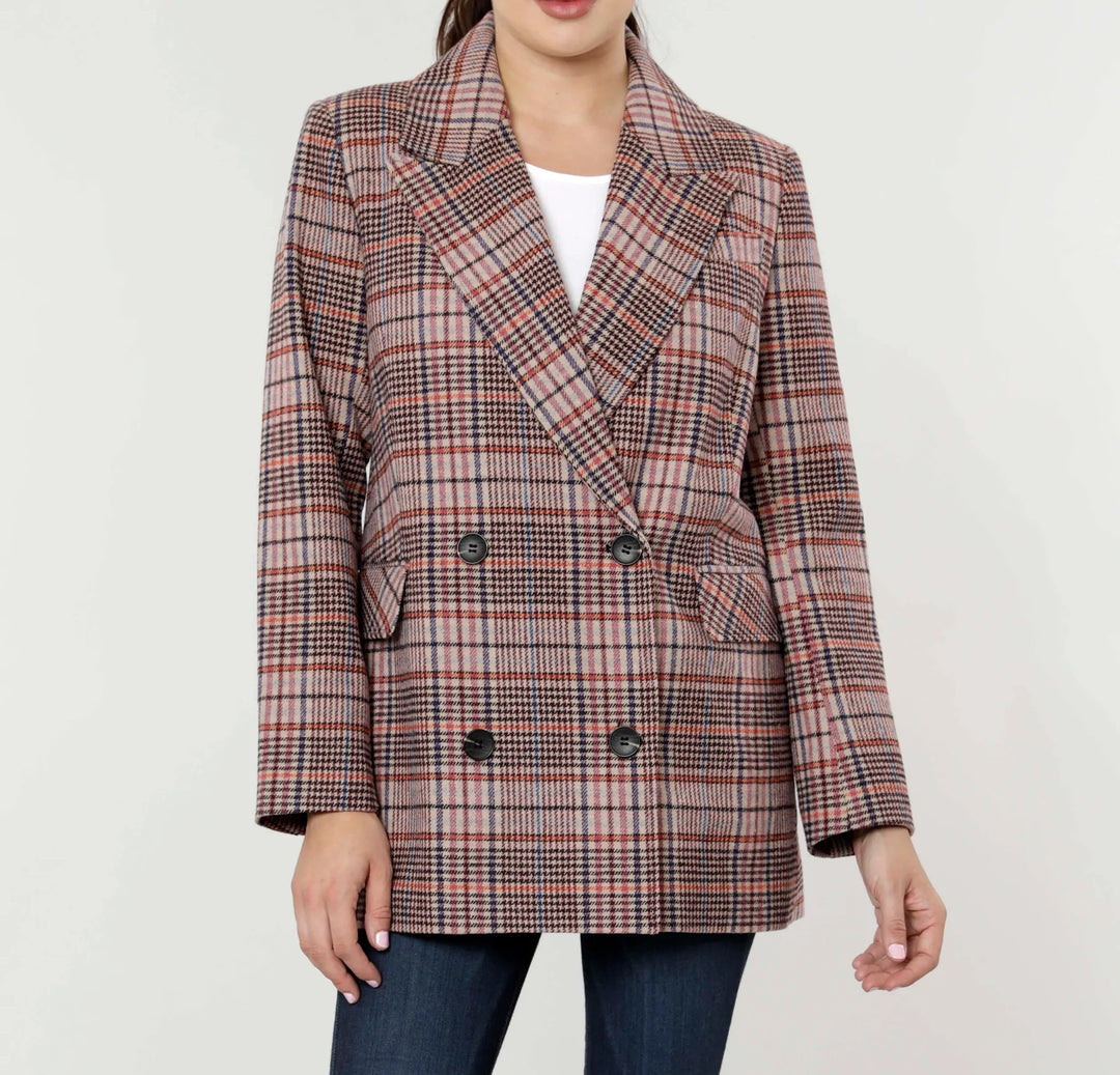 PLAID DOUBLE BREASTED BLAZER - MULTI - Kingfisher Road - Online Boutique
