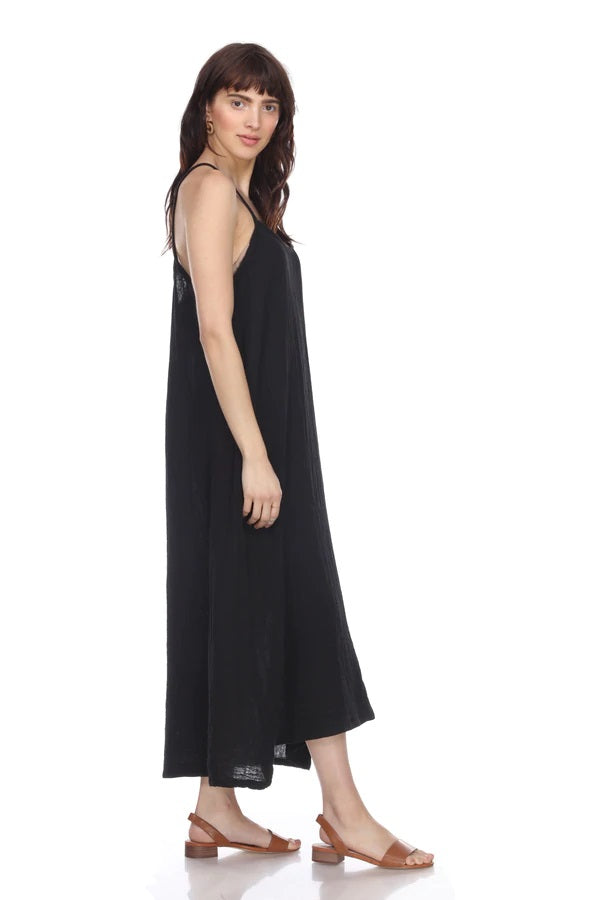 BLACK LONG COTTON SLIP DRESS - Kingfisher Road - Online Boutique