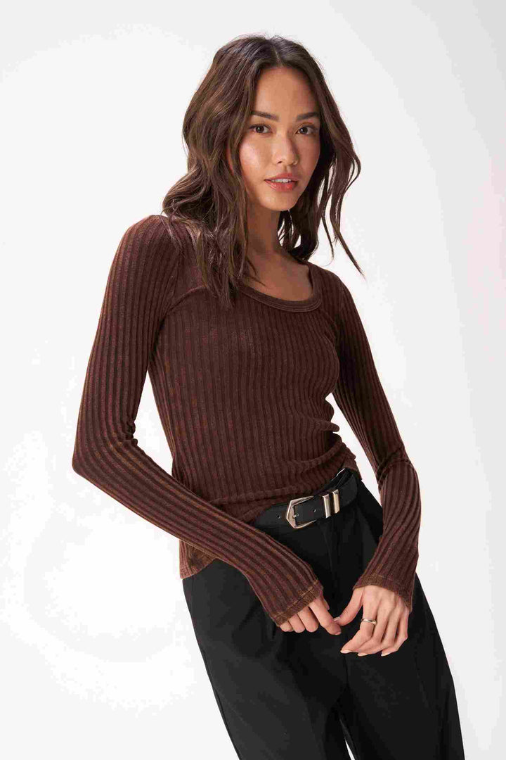 WHAT'S THE SCOOP WASHED RIB LONGSLEEVE-MW ESPRESSO - Kingfisher Road - Online Boutique