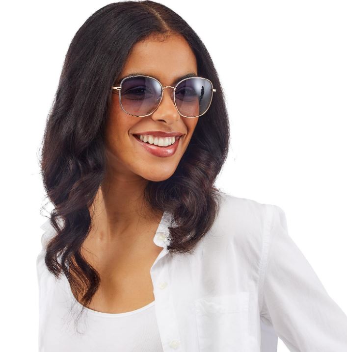 GOLD FRAMED SUNGLASSES WITH BLUE LENS - Kingfisher Road - Online Boutique