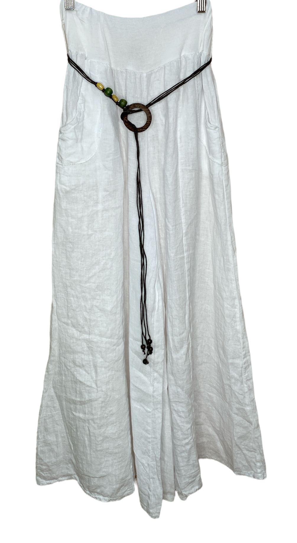 WHITE BELTED LINEN PALAZZO PANTS - Kingfisher Road - Online Boutique