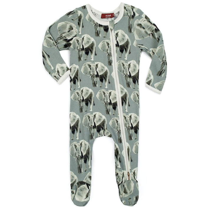 ORGANIC GREY ELEPHANT ZIPPER FOOTED ROMPER - Kingfisher Road - Online Boutique
