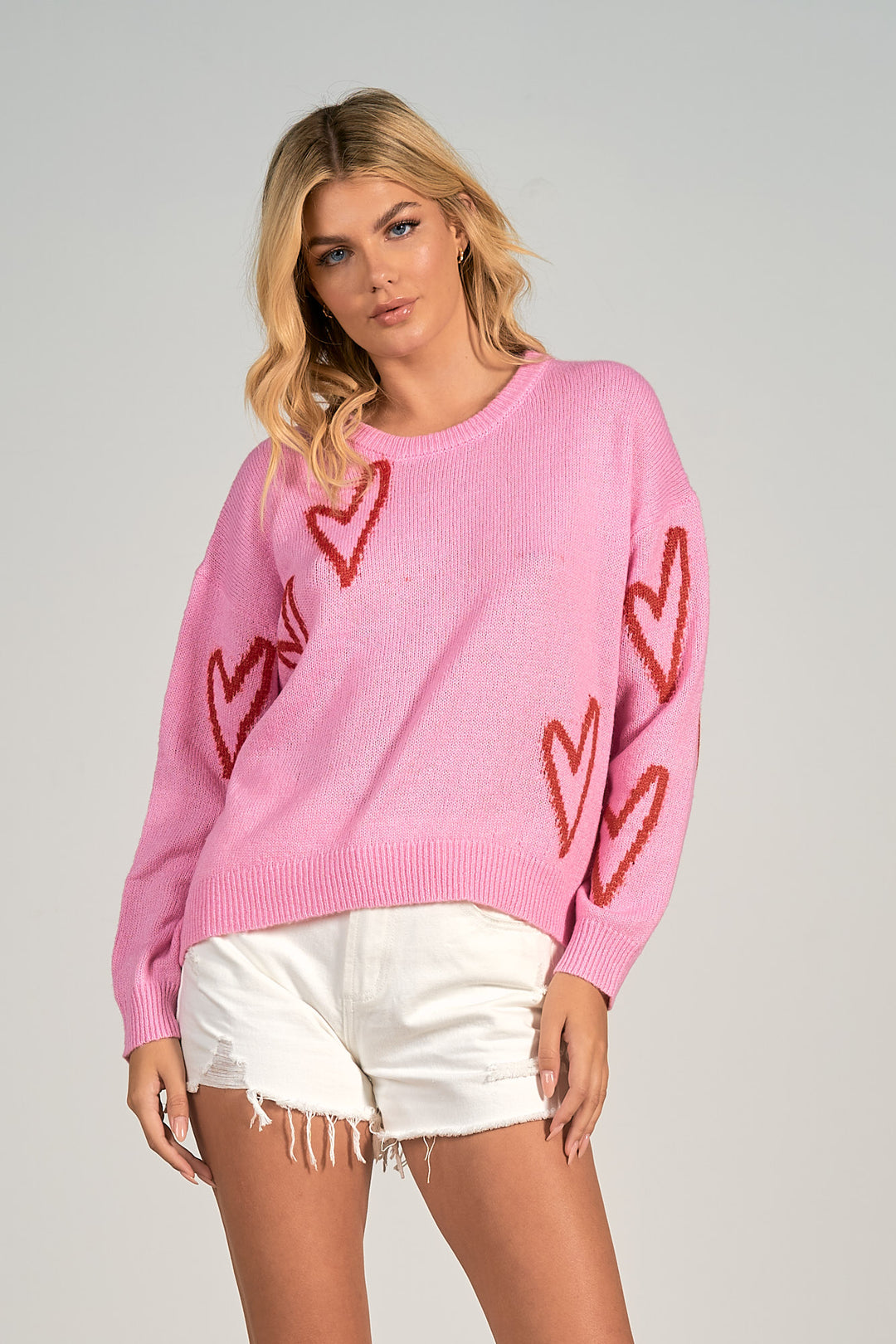 CREWNECK HEART SWEATER - PINK HEART - Kingfisher Road - Online Boutique