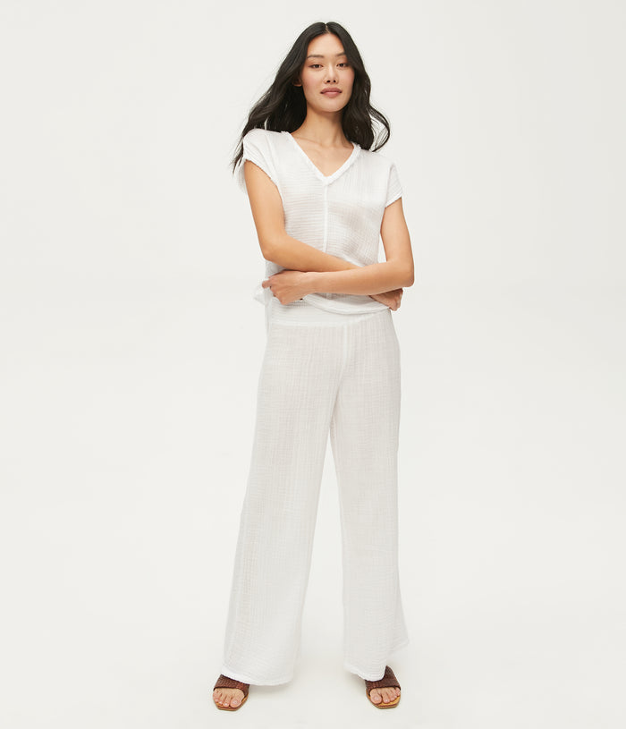 SUSIE SMOCKED WIDE LEG PANT- WHITE - Kingfisher Road - Online Boutique