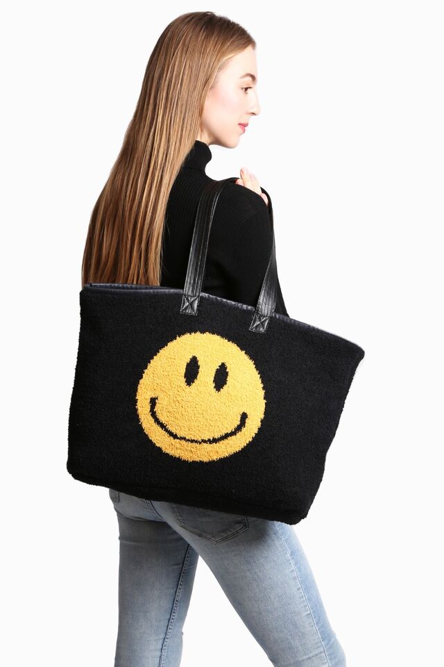 HAPPY FACE TOTE BAG-BLACK - Kingfisher Road - Online Boutique