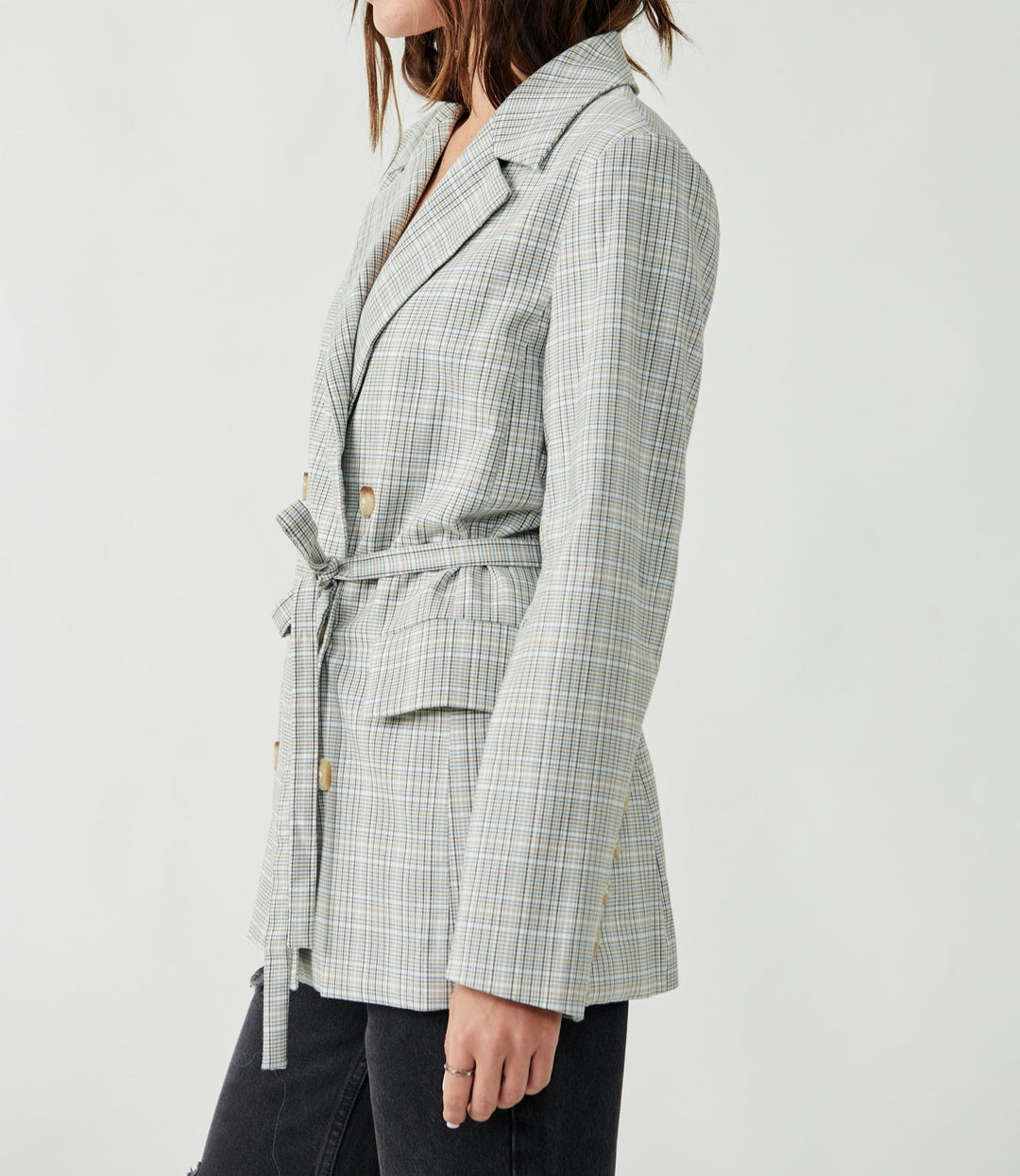 OLIVIA PLAID BLAZER - NATURAL PLAID COMBO - Kingfisher Road - Online Boutique