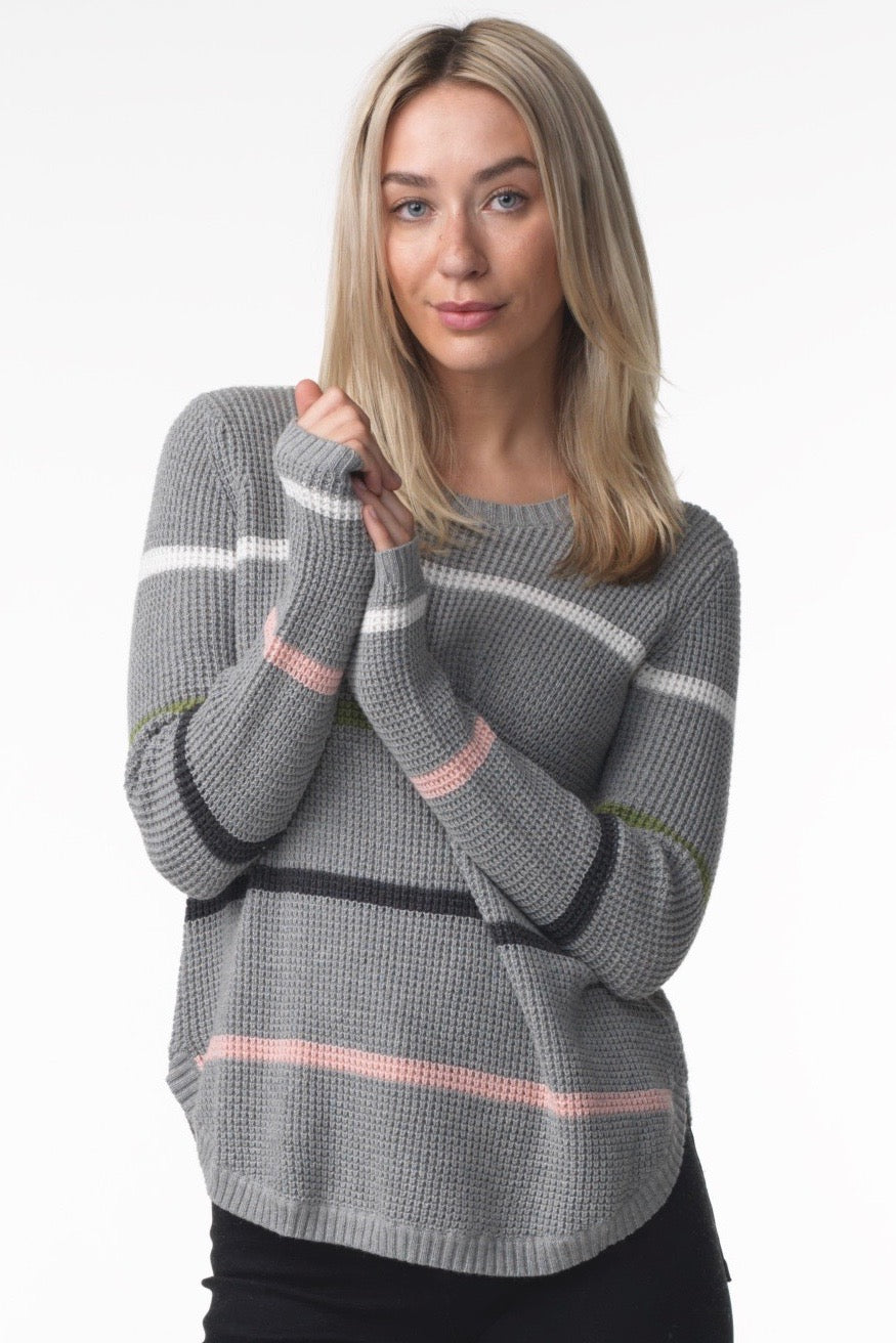 WAFFLE WITH STRIPE SWEATER - MARL - Kingfisher Road - Online Boutique