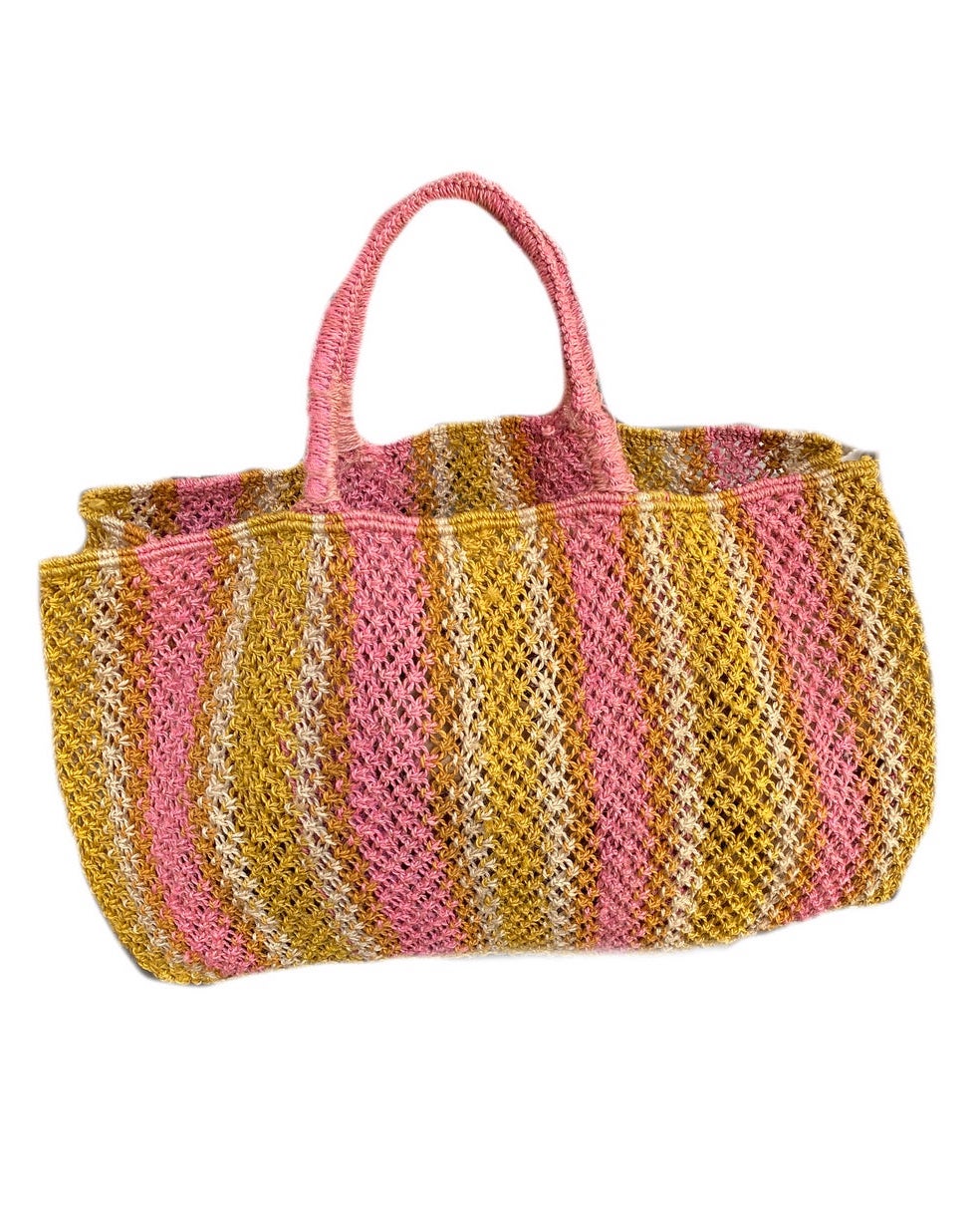 YELLOW NATURAL HONEY PICNIC LARGE JUTE TOTE - Kingfisher Road - Online Boutique