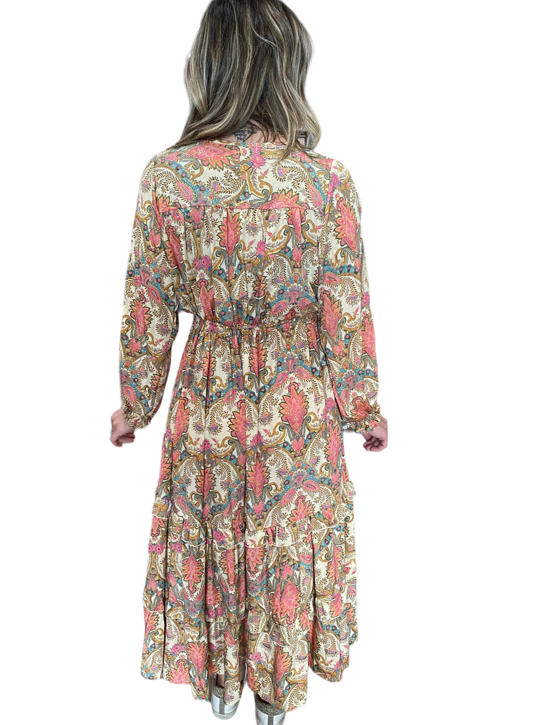 CREAM LONG SLEEVE BOHO DRESS - Kingfisher Road - Online Boutique