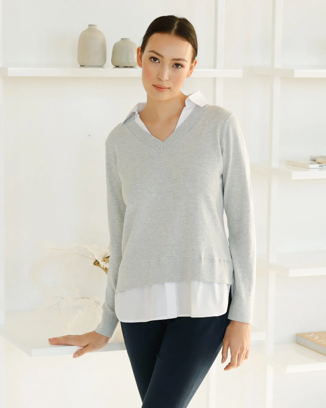 MONTAGE SHIRTTAIL SWEATER - FOG - Kingfisher Road - Online Boutique