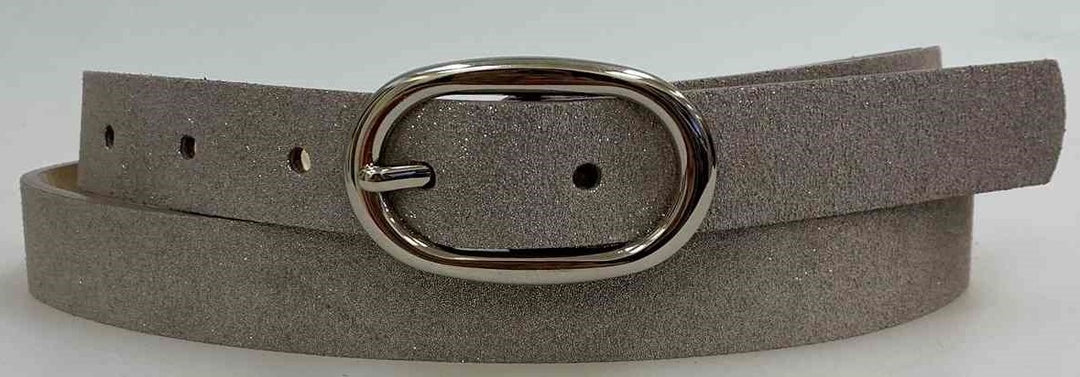 CLASSIC SUEDE SKINNY BELT WITH OVAL BUCKLE-SILVER - Kingfisher Road - Online Boutique
