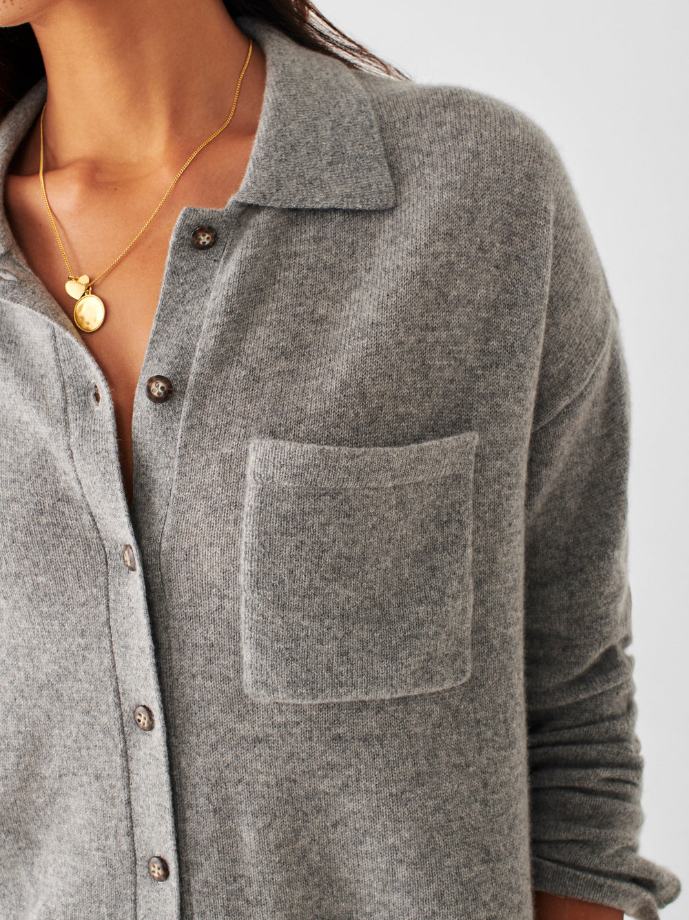 CASHMERE SWEATER SHIRT-HEATHER GREY - Kingfisher Road - Online Boutique