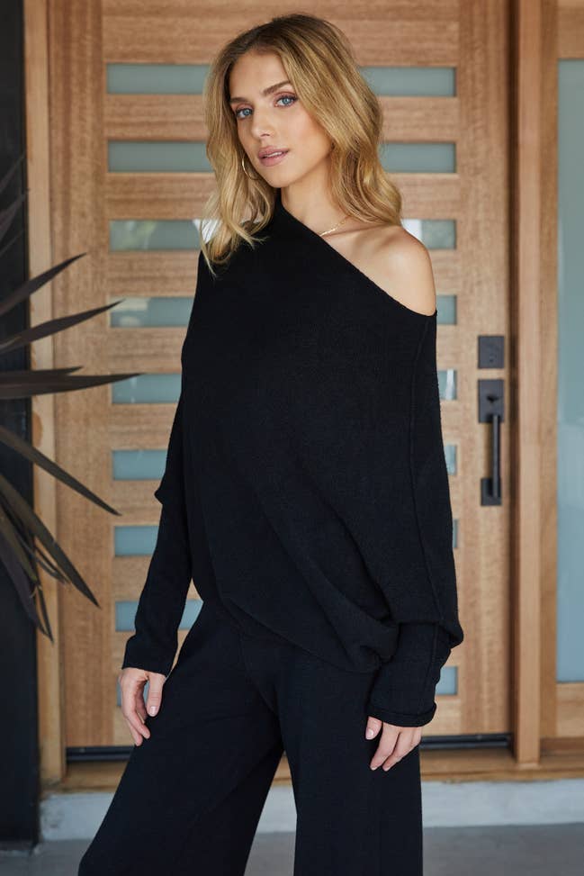 VISCOSE ASYMMETRICAL SWEATER-BLACK - Kingfisher Road - Online Boutique