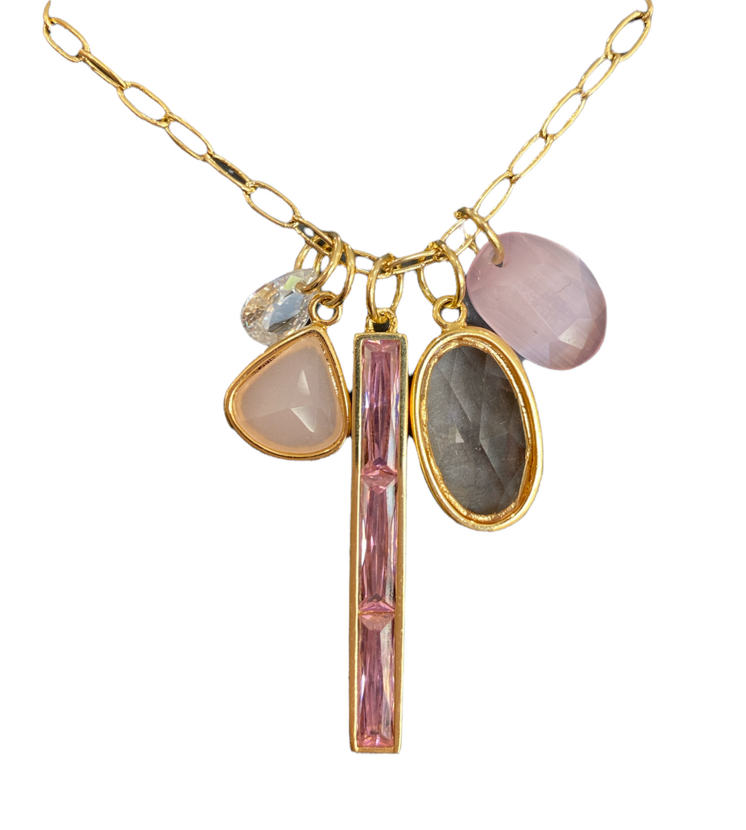 PINK MULTI-CHARM NECKLACE-GOLD - Kingfisher Road - Online Boutique