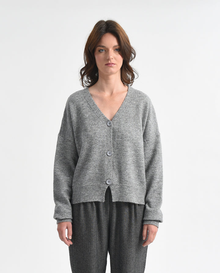 V-NECK KNIT CARDIGAN - GREY GRIS - Kingfisher Road - Online Boutique