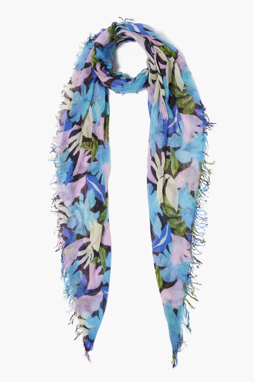 PRINTED CASHMERE AND SILK SCARF - PAGEANT BLUE - Kingfisher Road - Online Boutique