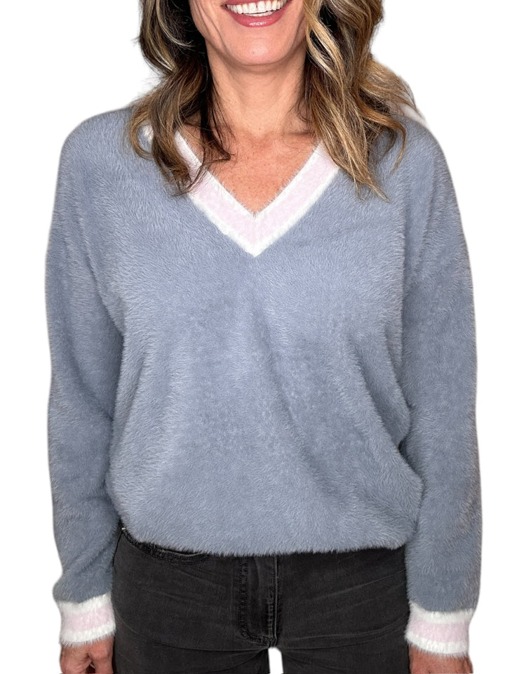 VARSITY V-NECK SWEATER-STERLING - Kingfisher Road - Online Boutique