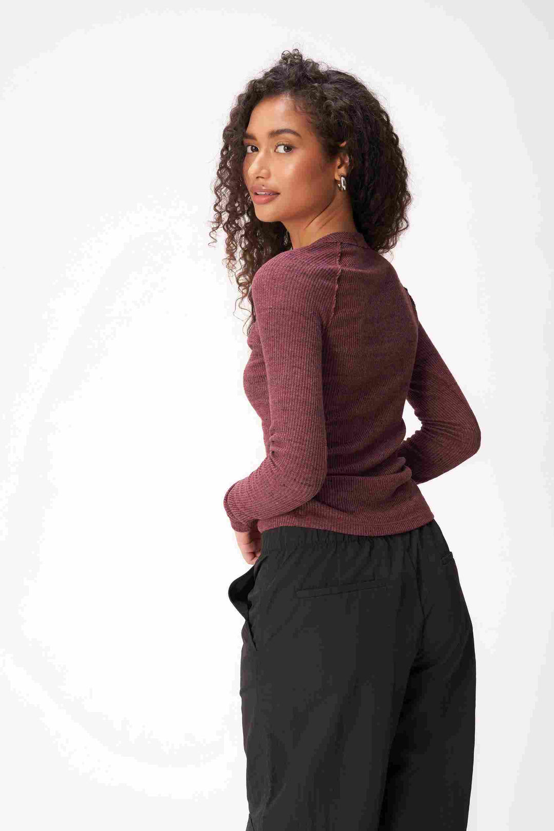 HALEIGH NOTCH NECK MARLED RIB LONGSLEEVE-SPICED COPPER - Kingfisher Road - Online Boutique