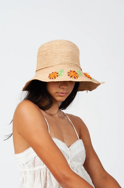 FLORAL STRAW BUCKET HAT - Kingfisher Road - Online Boutique