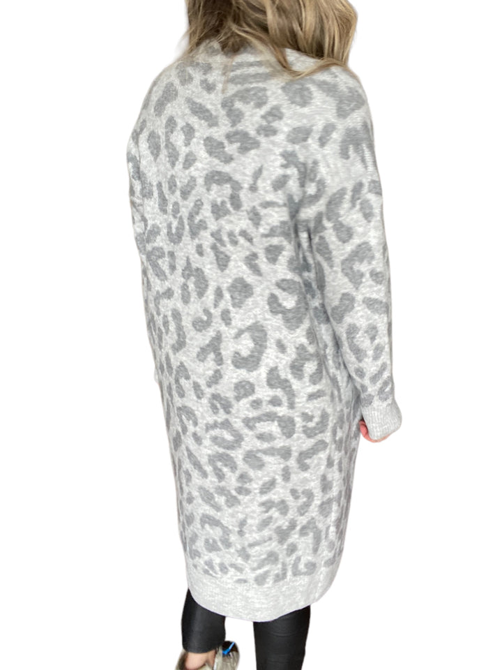 GREY LEOPARD PRINT CARDIGAN - Kingfisher Road - Online Boutique