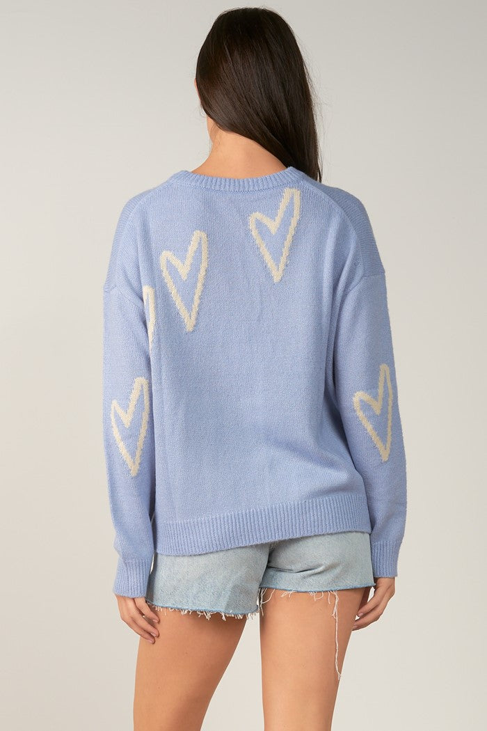 BLUE HEART  CREWNECK SWEATER - Kingfisher Road - Online Boutique