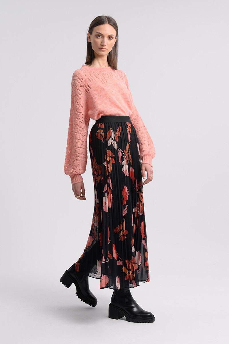 PLEATED PRINTED SKIRT - BLACK ASHLEY - Kingfisher Road - Online Boutique
