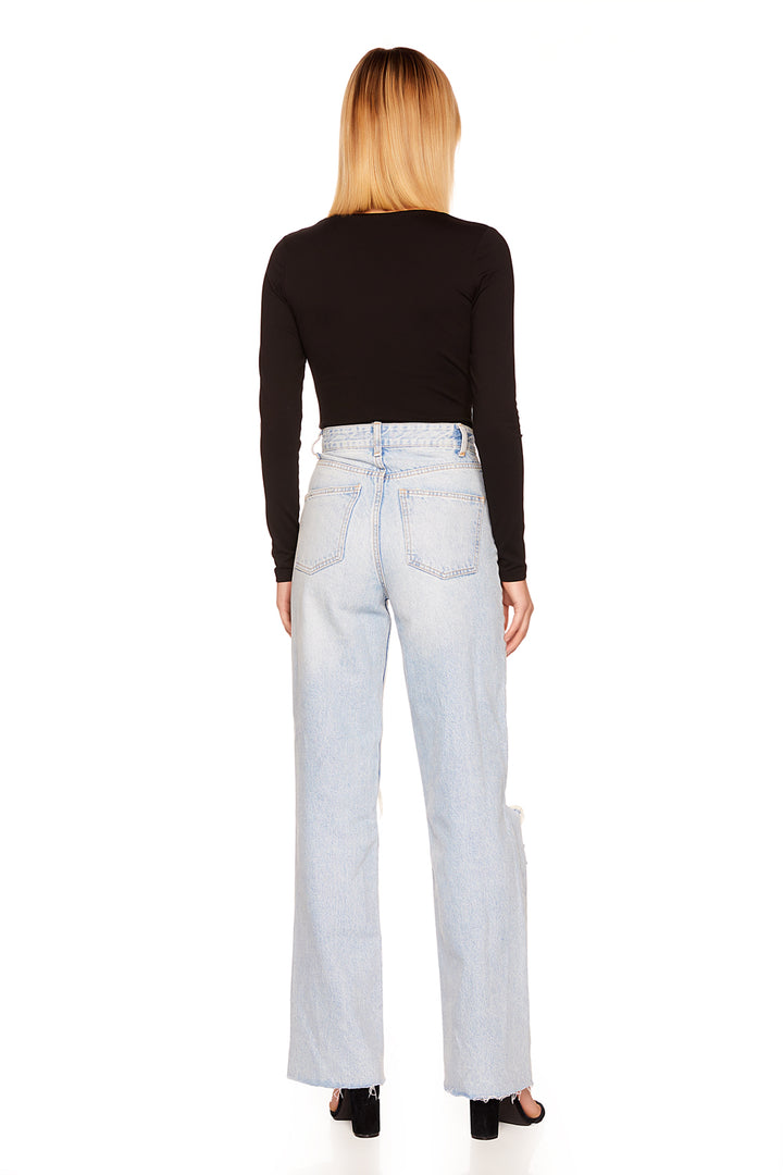 SEXY V-NECK LONG SLEEVE TOP-BLACK - Kingfisher Road - Online Boutique