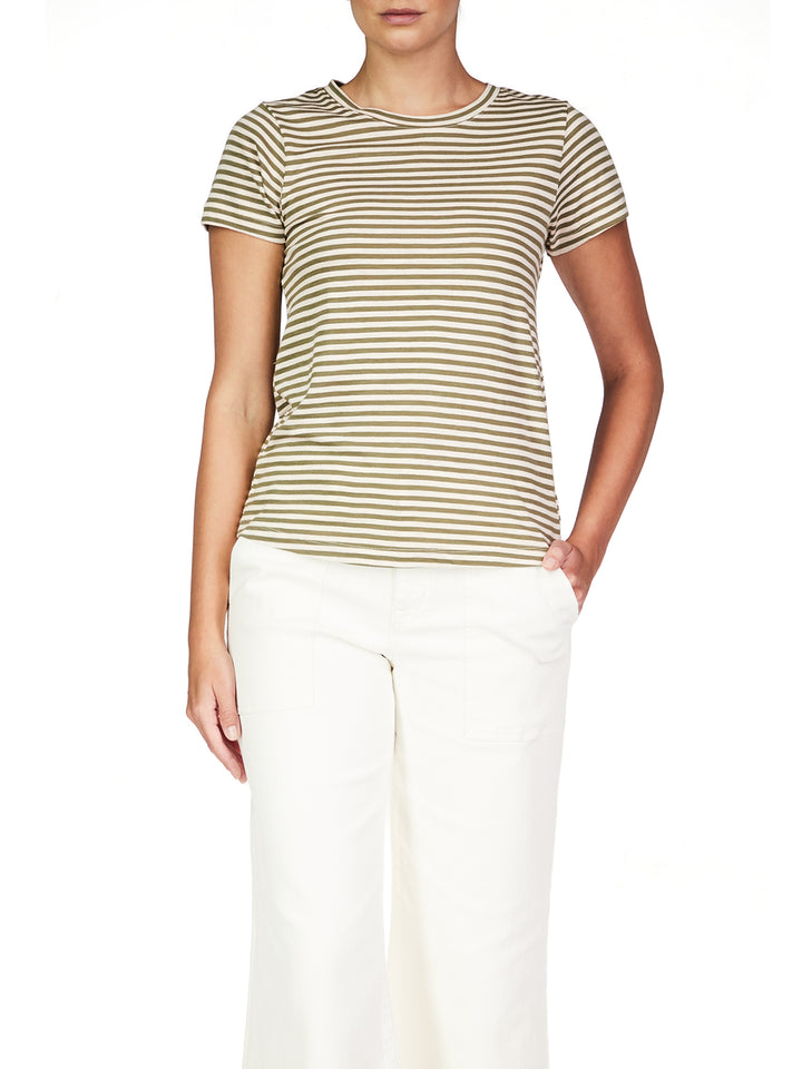 THE PERFECT TEE-BURNT OLIVE STRIPE - Kingfisher Road - Online Boutique