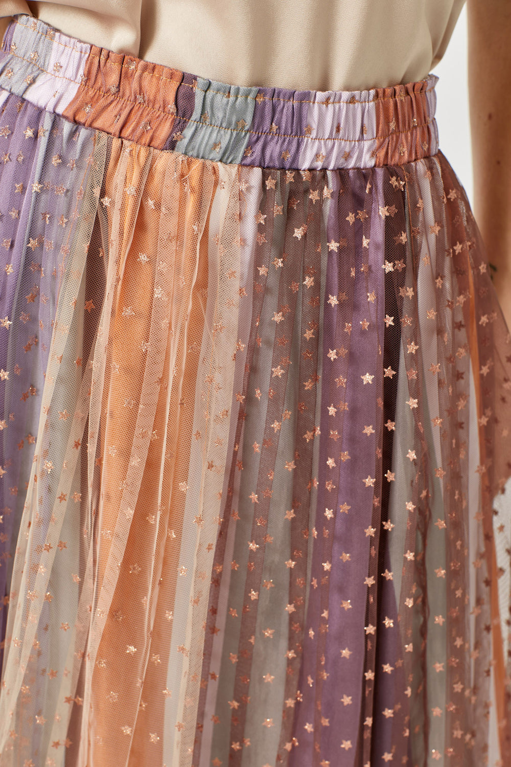 COLOR BLOCK STAR  PLEATED SKIRT-PUMPKIN/LAVENDER - Kingfisher Road - Online Boutique