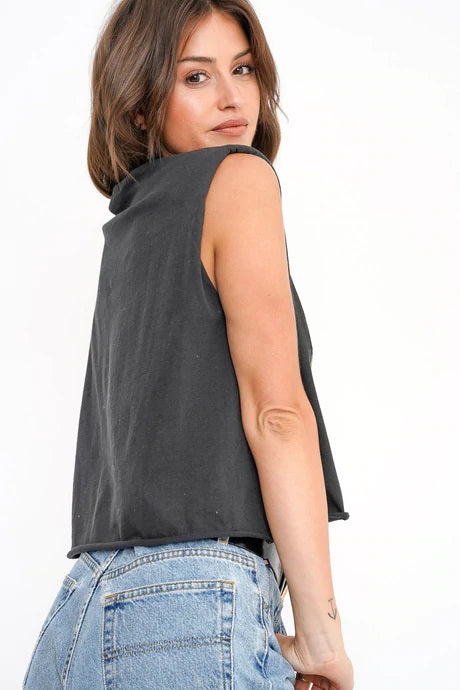 WASHED BLACK SHOULDER PAD MUSCLE TANK - Kingfisher Road - Online Boutique