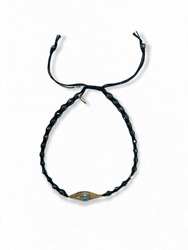 BLACK SPINNEL WITH PAVE EVIL EYE BRAIDED BRACELET - Kingfisher Road - Online Boutique