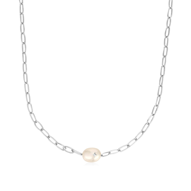 PEARL SPARKLE CHUNKY CHAIN NECKLACE-SILVER - Kingfisher Road - Online Boutique