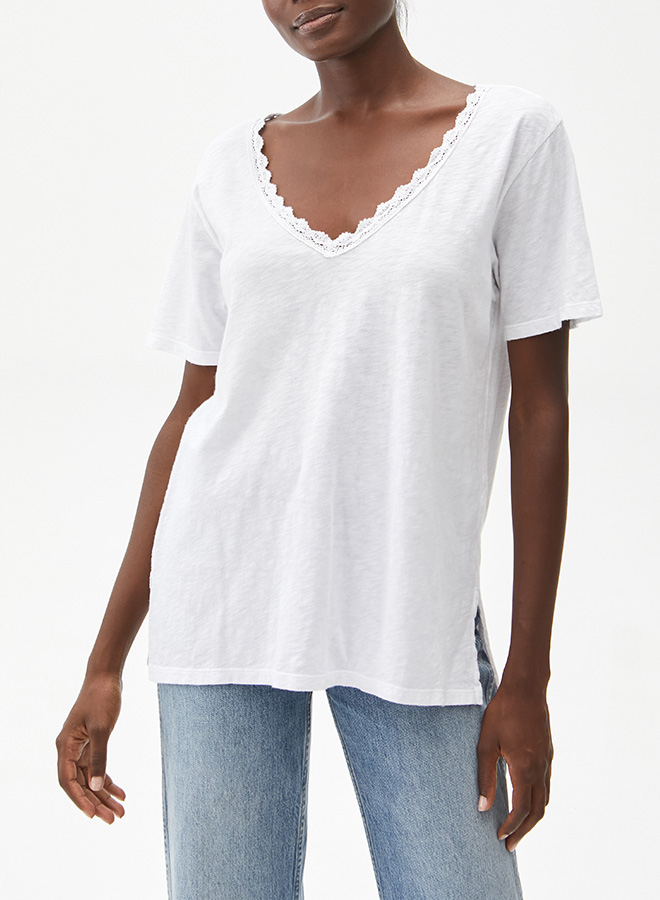 WHITE ARINA LACE V-NECK TOP - Kingfisher Road - Online Boutique