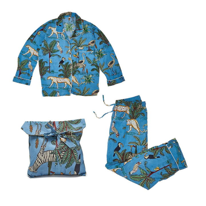 COTTON PRINTED PAJAMAS-BLUE - Kingfisher Road - Online Boutique