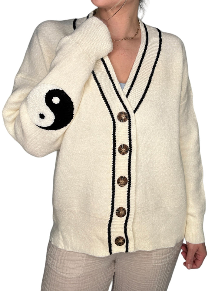 CREAM YIN/YANG BUTTON UP CARDIGAN - Kingfisher Road - Online Boutique