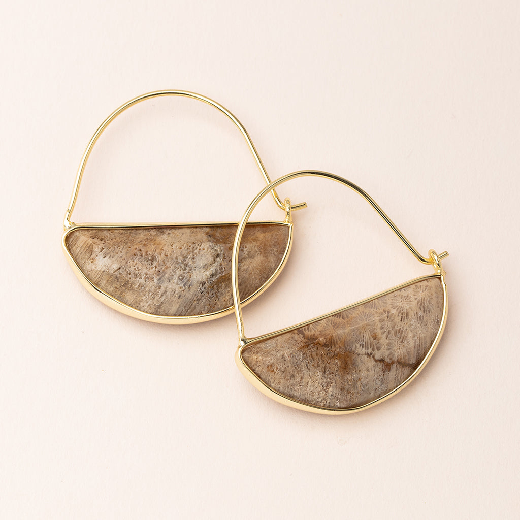 STONE PRISM HOOP EARRING FOSSIL CORAL/GOLD - Kingfisher Road - Online Boutique