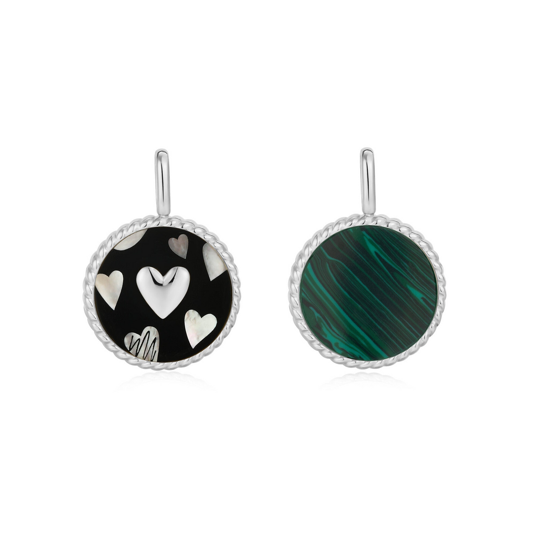 HEART ENAMEL AND MALACHITE CHARM-SILVER - Kingfisher Road - Online Boutique