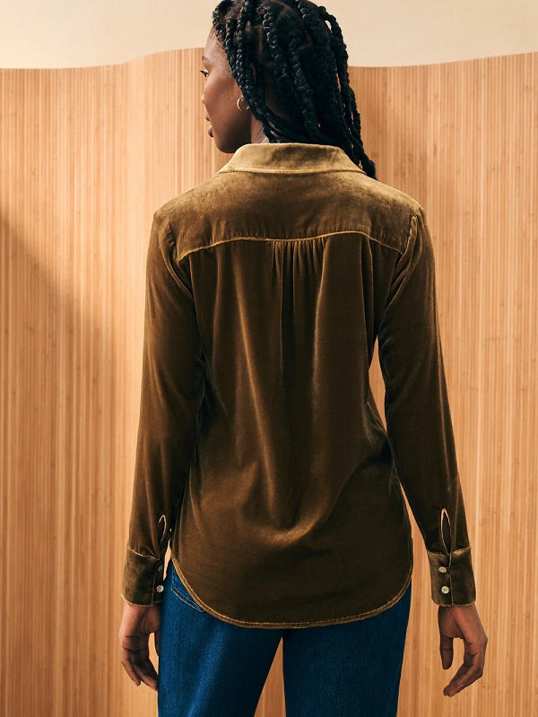 STRETCH SILK VELVET GENEVIEVE SHIRT-BREEN - Kingfisher Road - Online Boutique
