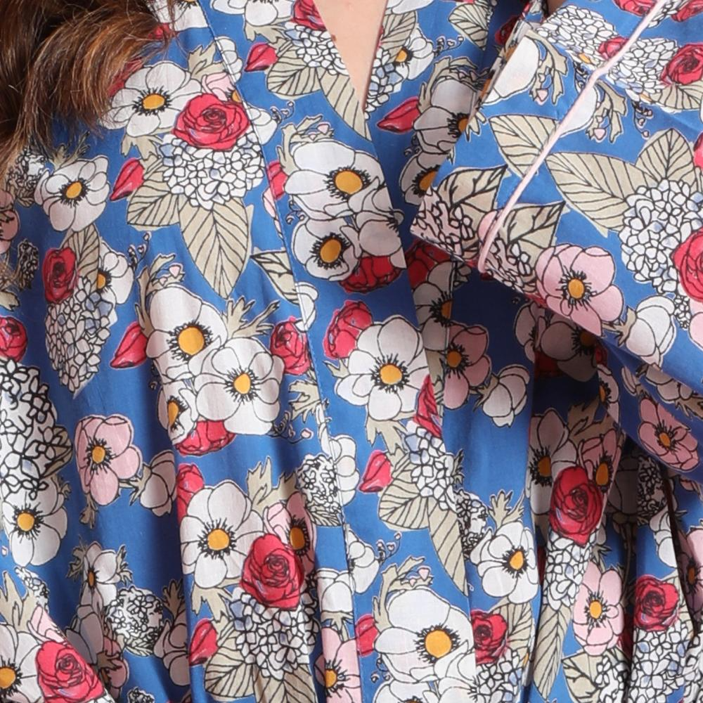 BLUE FLORAL CALF LENGTH TONI ROBE - Kingfisher Road - Online Boutique