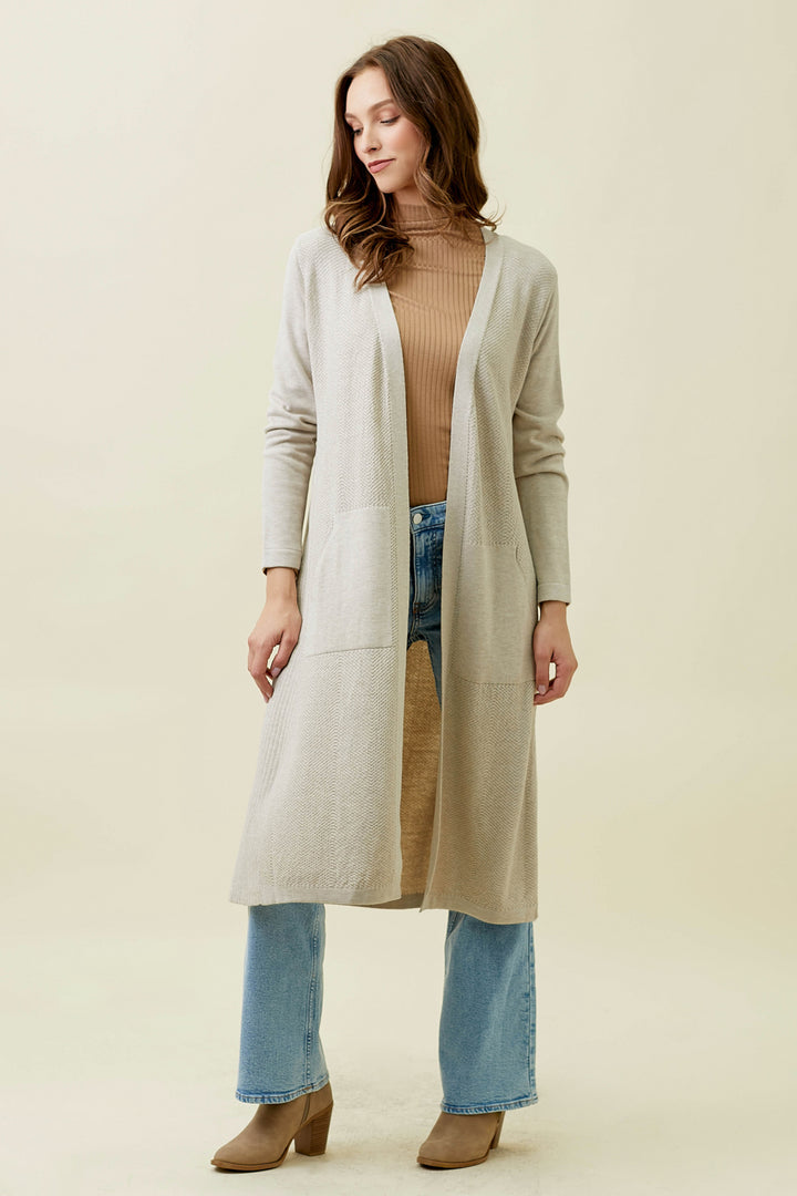 LONG CARDIGAN SWEATER-ALMOND - Kingfisher Road - Online Boutique