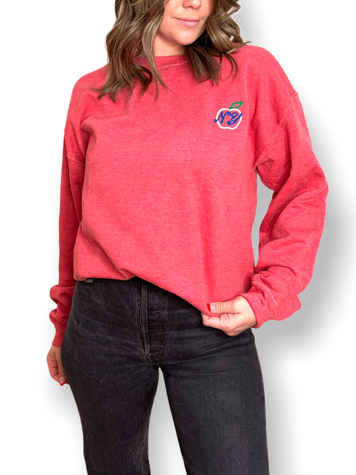 NY APPLE EMBROIDERED SWEATSHIRT - Kingfisher Road - Online Boutique