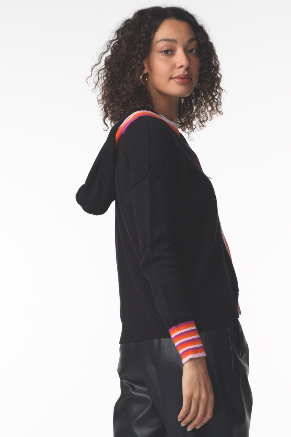 ZIP HOODY CARDIGAN - BLACK - Kingfisher Road - Online Boutique