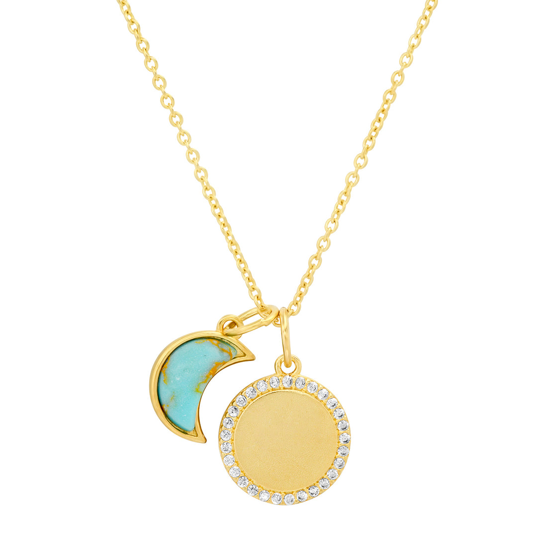 GOLD MOON PAVE CIRCLE CHARM NECKLACE - Kingfisher Road - Online Boutique
