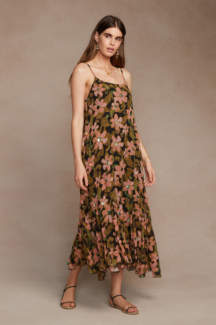 SILK CHIFFON SCATTERED SEQUIN DRESS-BLACK - Kingfisher Road - Online Boutique